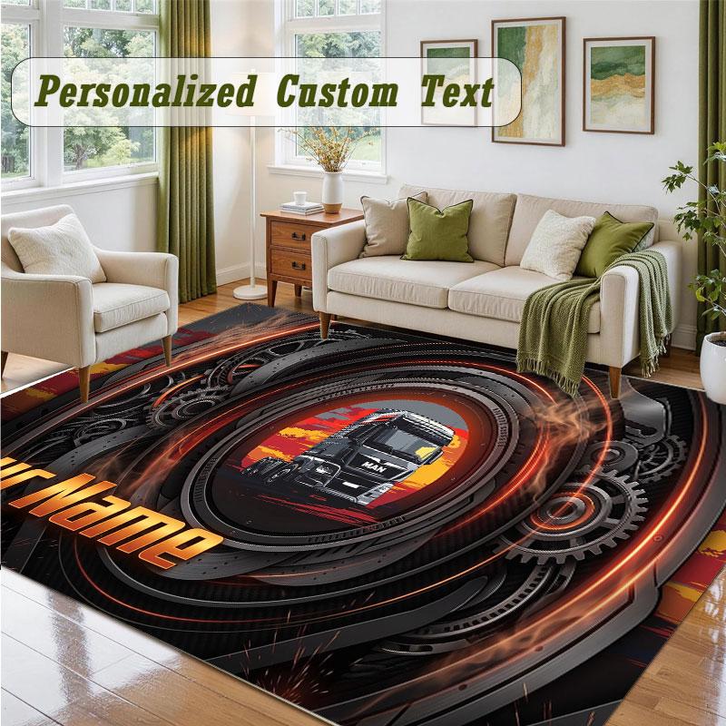 Crystal Velvet Square Rug Custom NameMAN Truck Pattern Non Slip Home Floor Decor Rug