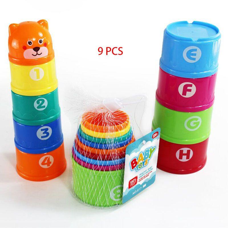 Lebendige und bunte 9-teilige Stapelbecher Badezimmer-Spielzeug Stapelset für kreatives Spielen