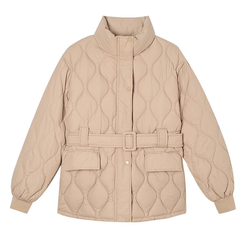 Winter Eiderdown Cotton-padded Jacket Waist Cotton-padded Jacket Women's Short New Style with A Slim Coat and A Belt.