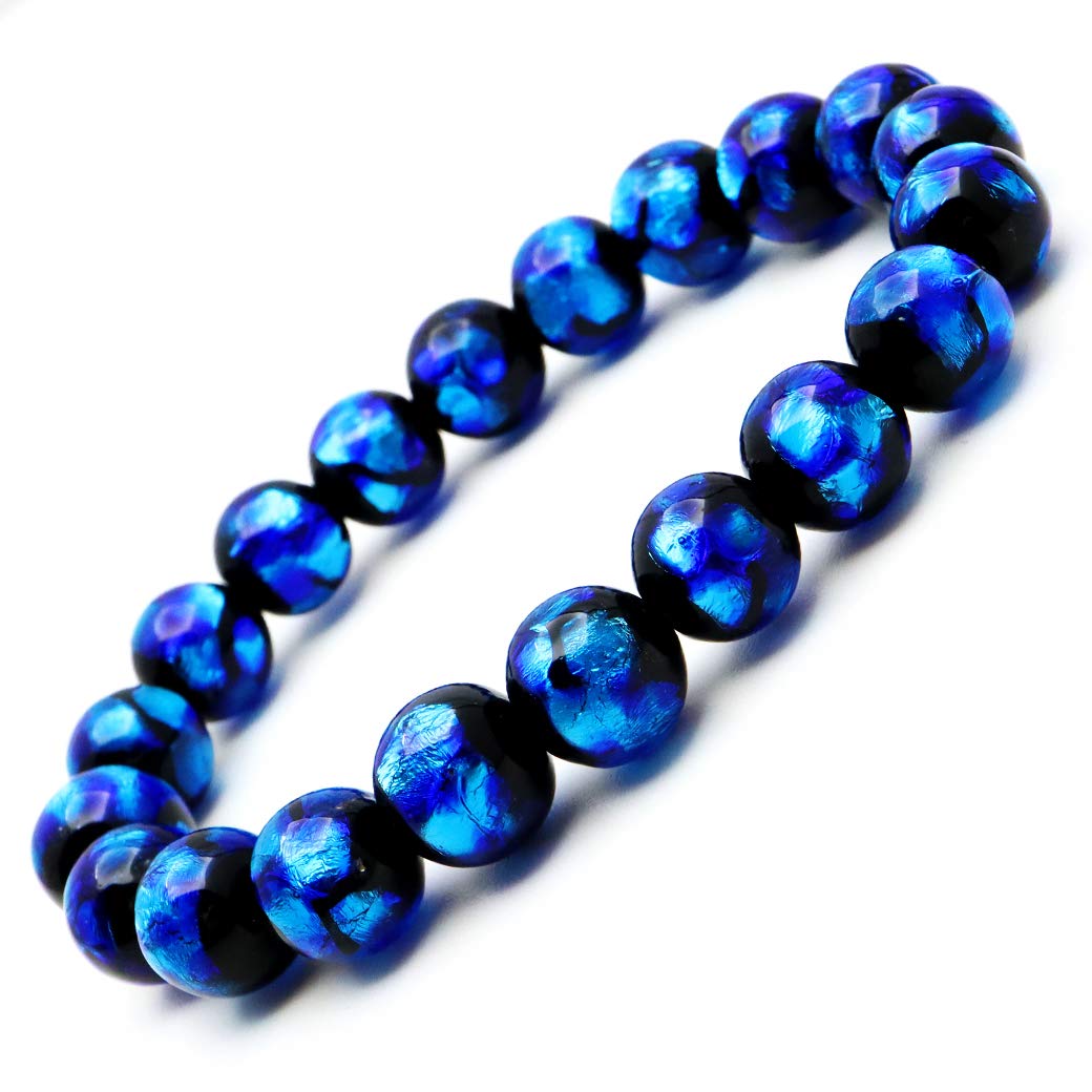 

[GOLD STONE] Firefly Glass Bracelet 10mm Dragonfly Stone Okinawa Ryukyu Blue Inner Diameter Approx. 13cm