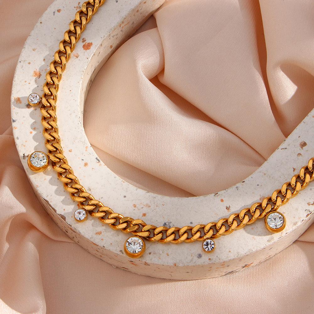 New Fashion Simple Personality Titanium Necklace 18K Gold Plated Stainless Steel Geometric Zircon Pendant Trendy Gift