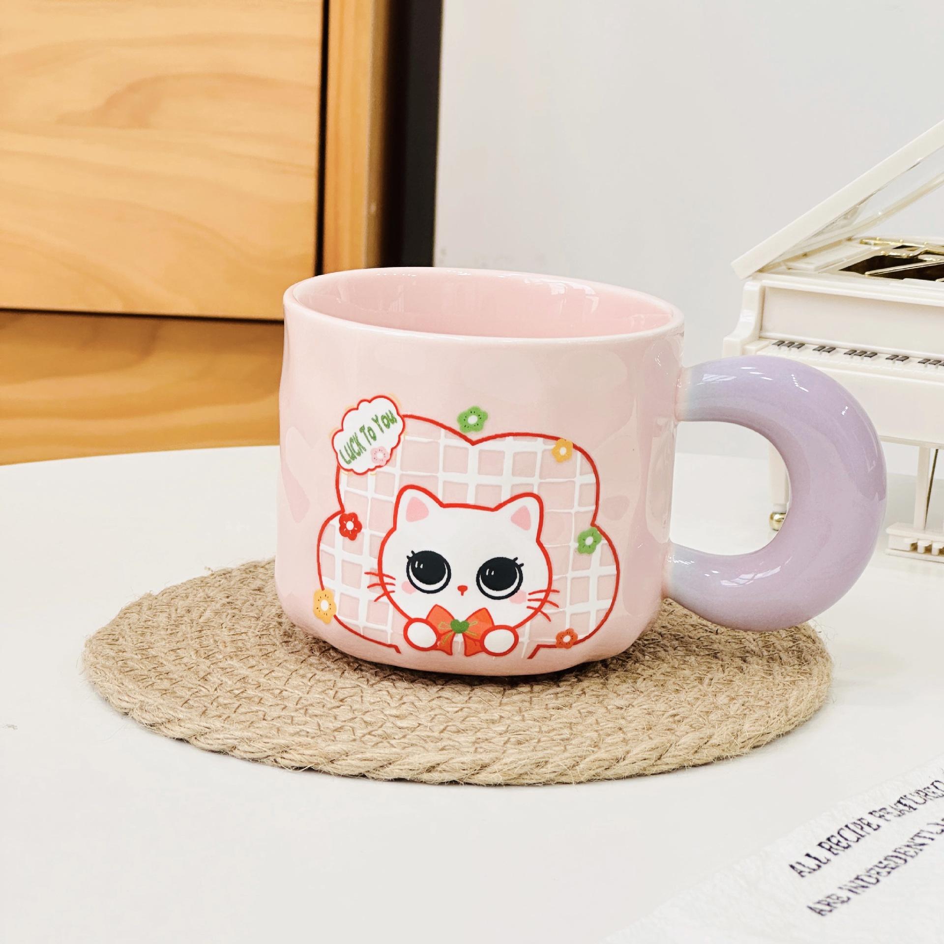 

Cat Cartoon Cute Ceramic Cup with Lid Spoon Set Water Cup Home Mug Souvenir Present Drinking Cup High Appearance Durable 450ML