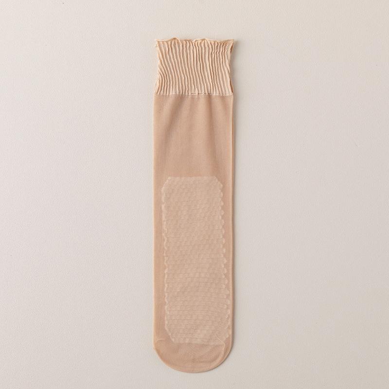 Crystal Short Stockings for Women, Thin and Durable for Spring, Autumn, and Summer, Anti-snag, Black and Flesh-colored, Cotton-soled, Seamless