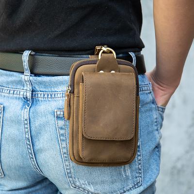 Cell Phone Bag Men's Waist Bag Multifunctional Crazy Horse Leather Small Waist Bag
