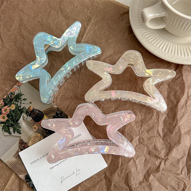 1pc Transparent Starry Colorful PVC Hollow Hair Grab Large Size Hair Clip Grab Clip Shark Clip.