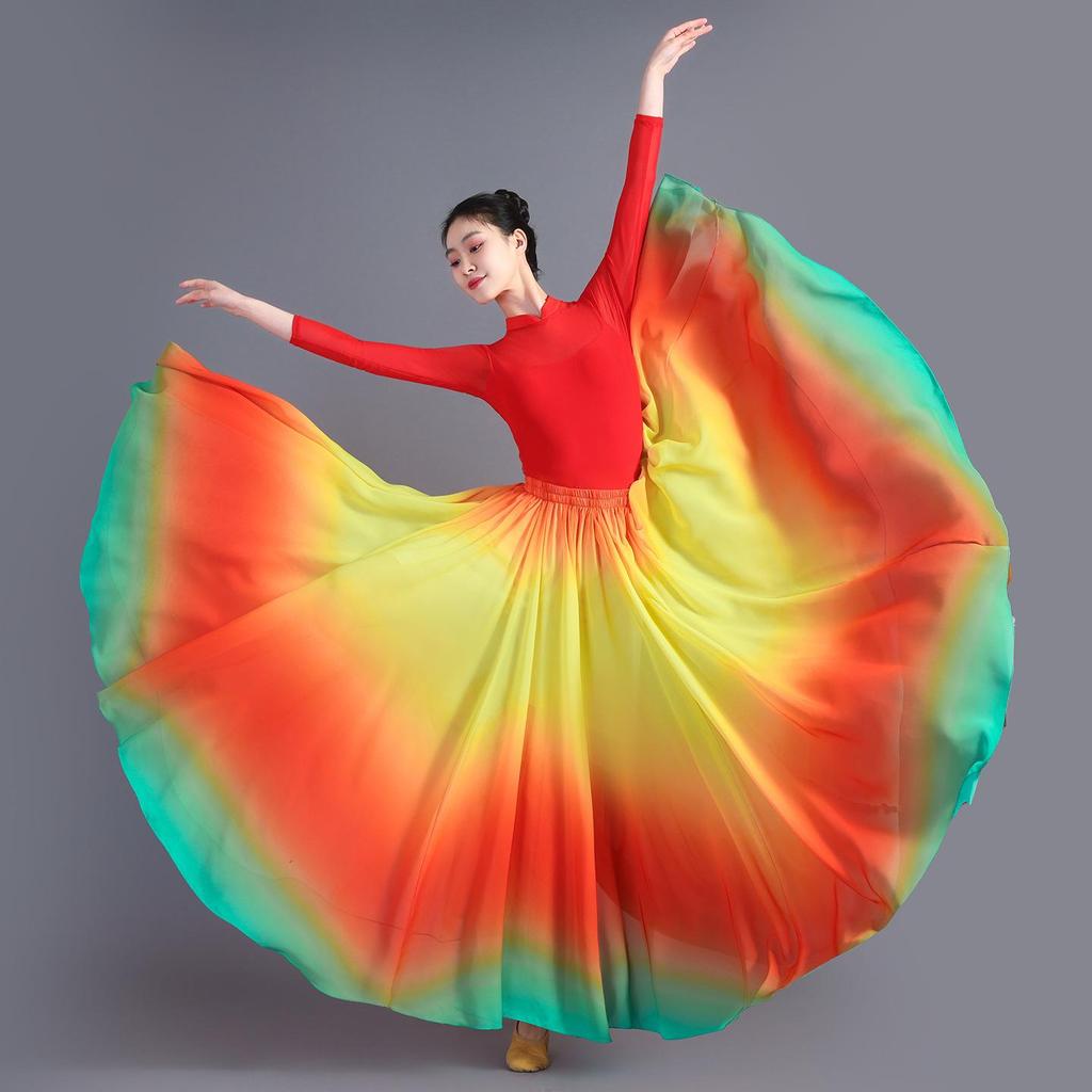 Xinjiang Meisjes Moderne Dans Chiffon Rok - 720 Graden Draai Oefen Kostuum