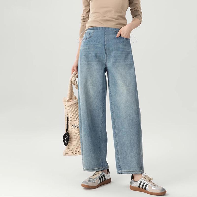 2026 Spring/Summer High Waist Maternity Denim Lantern Pants - Slimming, Loose Fit, Nine-Point Length for Pear Shape. M