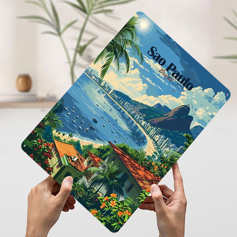 Sao Paulo Cityscape Metal Poster Customized Wall Art Retro Vintage Tinplate Signs for Man Cave Decoration Home Decor Items House