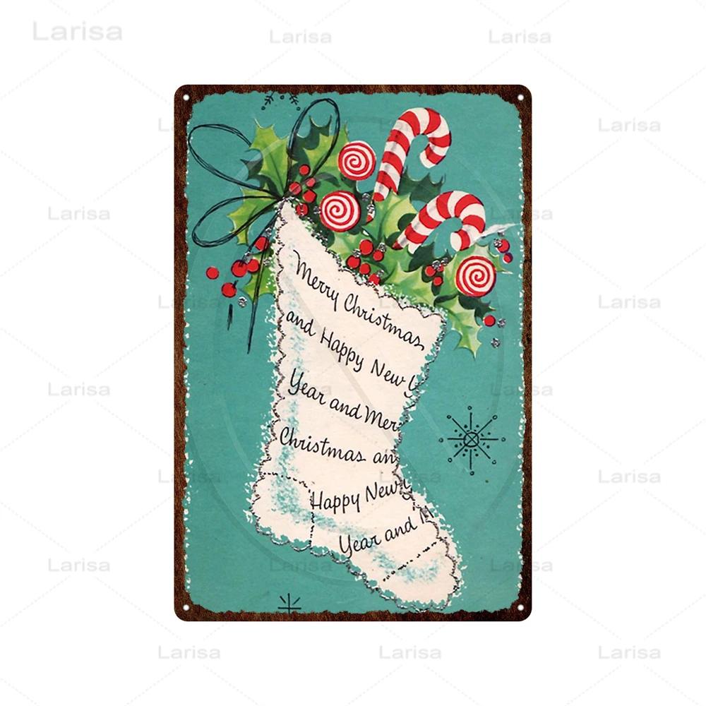 Festival Christmas Santa Claus Tin Sign Vintage Metal Poster Snowman Kitchen Home Bedroom Wall Art Decor Tinplate Signs Plaques