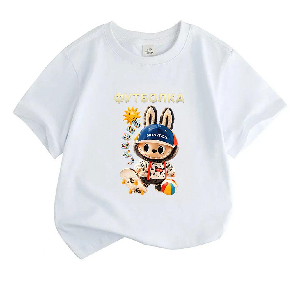 100% Cotton Kids Boys Girls Summer T-Shirt, Cute Cartoon Character Print Crew Neck Short Sleeve Casual Tees, Soft Breathable Tops for Children Daily O