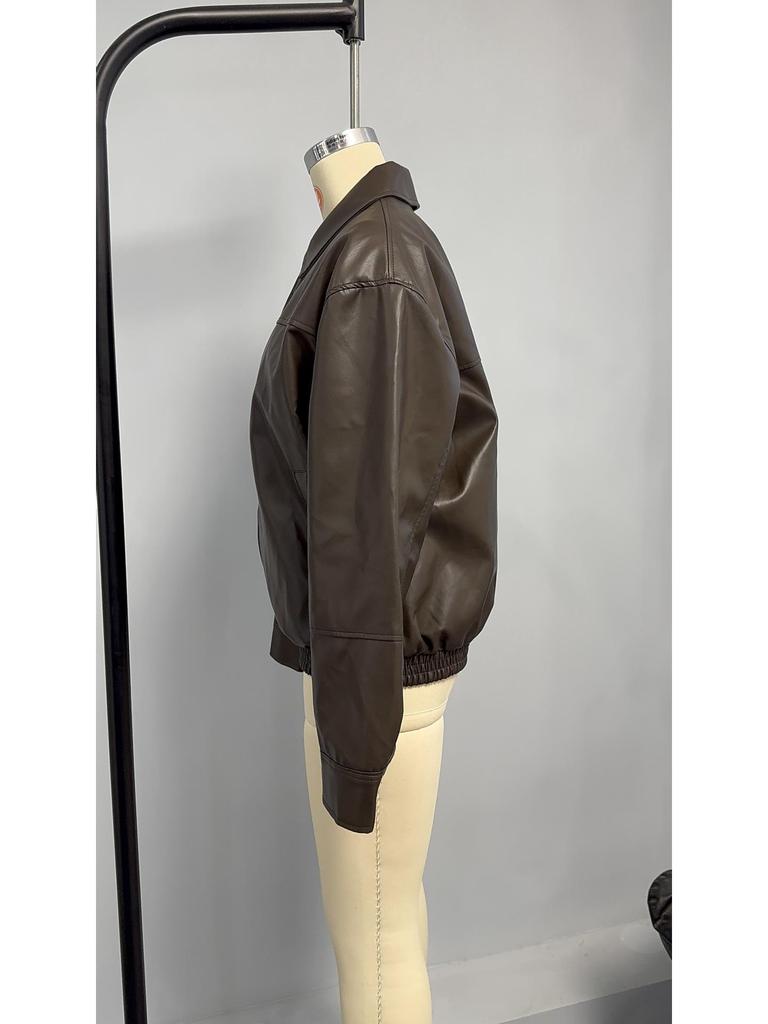 Women's Faux Leather Bomber Jacket - European & American Fashion for All Seasons