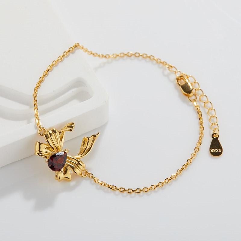 Butterfly Bracelet S925 Sterling Silver Inlaid Natural Garnet Colored Treasure Bracelet Women'S Fashion Jewelry