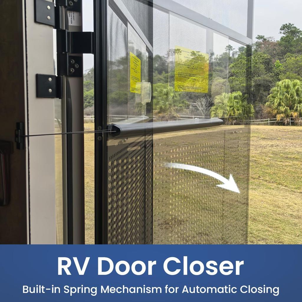 RV Screen Door Closer with Adjustable Tension,Aluminum Automatic Closing Device with Accessories,Works with Most Camper Latches&Travel Trailer Handles