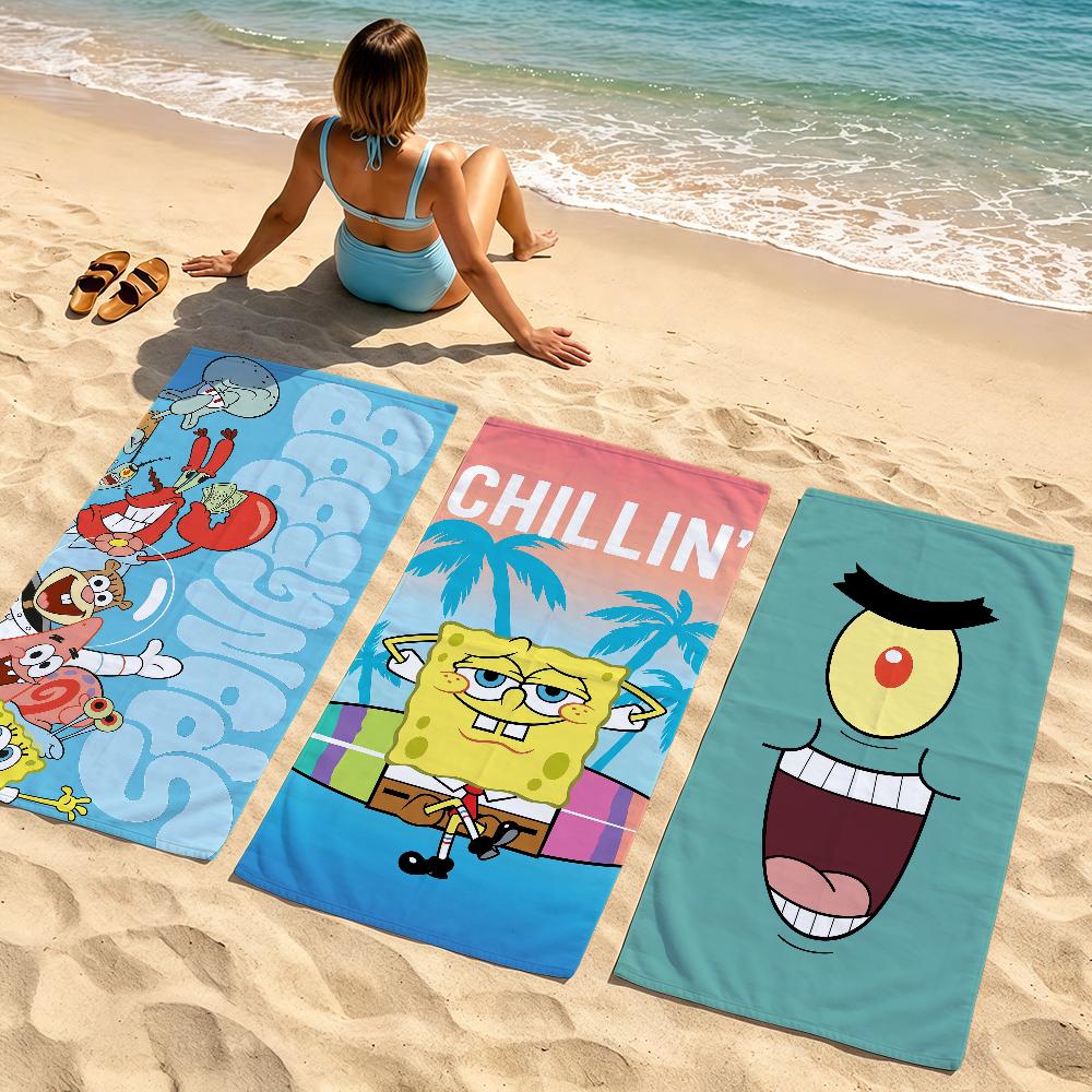 Beach Towels cute b-b-BobS-s Soft fun Quick Dry Pool cartoon s-S-S-SpongeS-eS bathing Towel Travel Gym Spa Camp sport face Gift