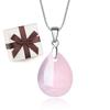 [KOAI] Teardrop Rose Quartz 925 Silver Chain Teardrop Water Droplet Love Fulfillment Lucky Charm Pendant Necklace for Women