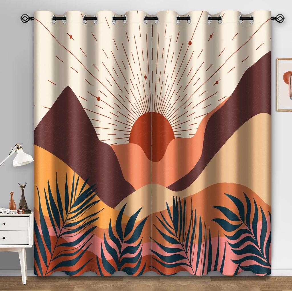 Mid-Century Modern Sunrise Mountain Printed Pattern Window Draperies & Curtains for Sliding Glass Door Home Office Decor