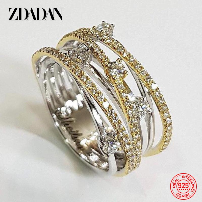 925 Sterling Silver Multi Layer Zircon Finger Ring for Women Fashion Wedding Jewelry Gift