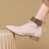 Women's Leather Mesh Low Heel Cool Boots Spring Summer New Pointed Toe Soft Sole Lightweight Breathable Zippers Ankle Boots
