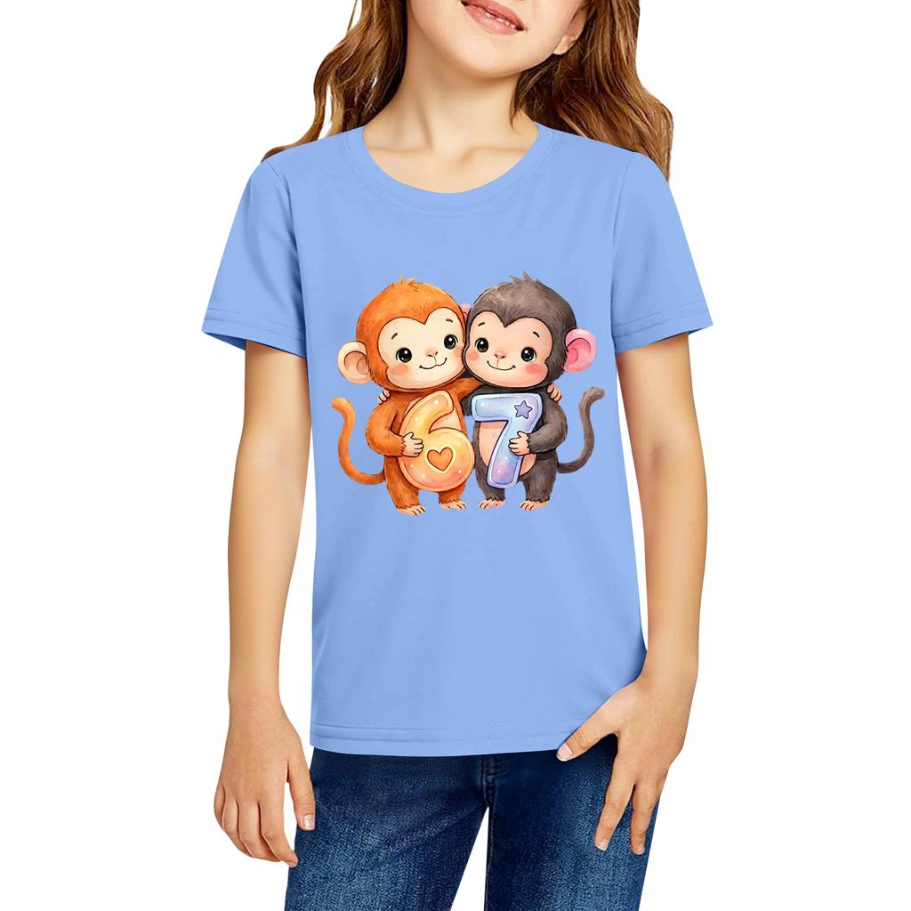 Ropa de Trabajo de Moda de Cuello Redondo y Manga Corta Tops Estampados Para NIÑO Tops de Verano