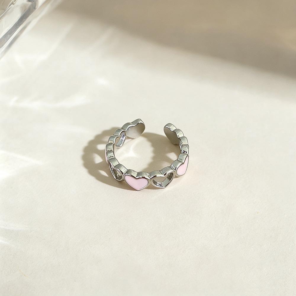 Korean Pink Drip Oil Heart Ring - Women's Fashion Adjustable Open Finger Jewelry