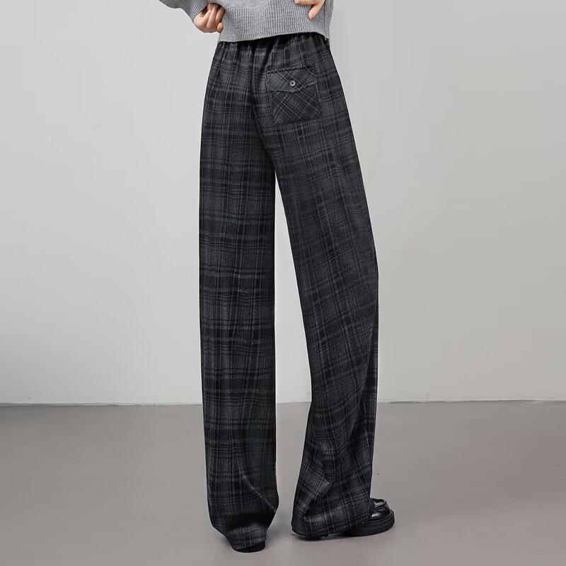 Women's 2025 Autumn Retro Plaid Wide-Leg Casual Pants