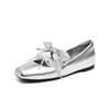 Fashion Ballet Silver Flats Spring Mary Jane Shoes Small Square Bow Flat Shoes Lazy Slip-on Single Shoes Soft Sole Comfort Dress Pumps