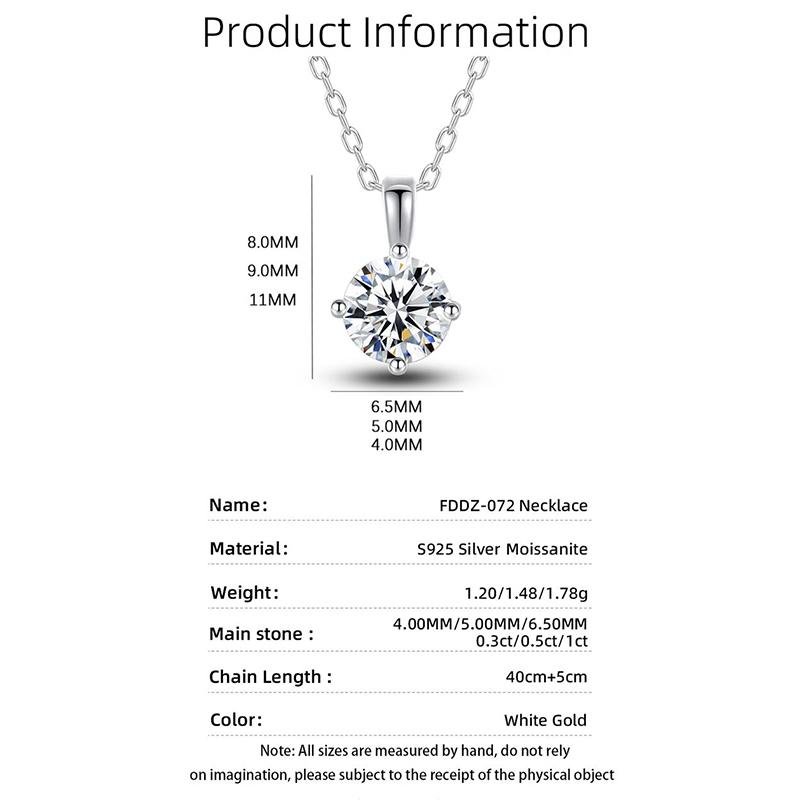 Moissanite Pendant Necklace for Women for Daily Wear, Classic Round Solitaire Jewelry Gift for Wedding and Anniversary