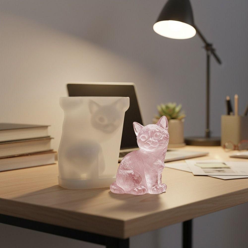 Cute 3D Dog Silicone Candle Mold Simulated Sitting Cat Ice Cube Mold Handmade Non-stick Aromatherapy Candle Mold Plaster
