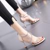 2025 New High-heeled Sandals Women's Summer Fashion Wear Versatile Rear Zipper Rhinestone Open-toed Roman Sandals Women's Stiletto