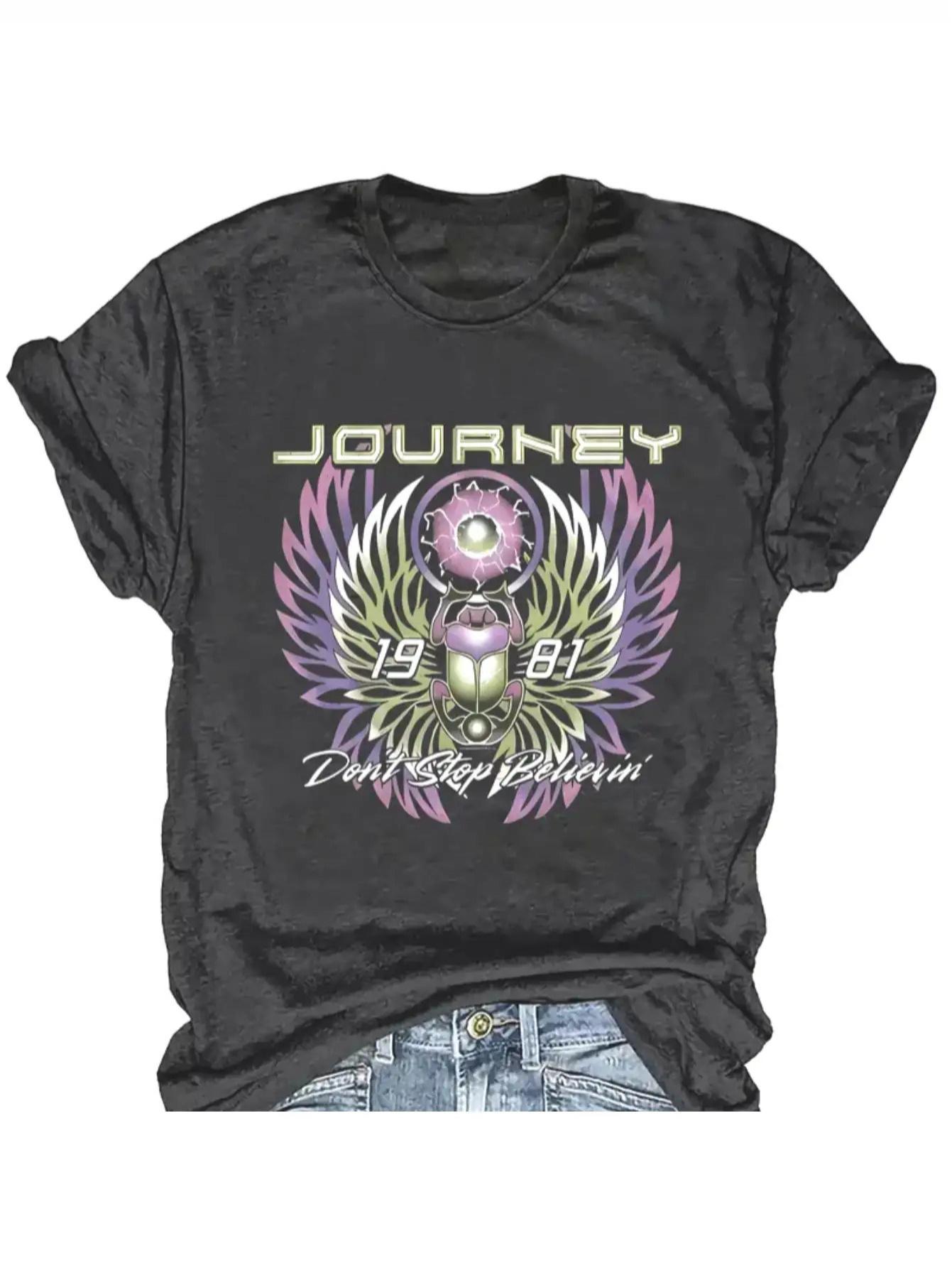 Journey Don t Stop Believin  1981 Women s Tee - Retro Rock Band Graphic, Casual Vintage Top S