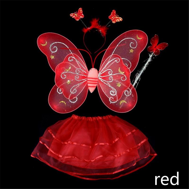

4 шт./набор Девочки Светодиодная мигающая подсветка Крылья феи-бабочки Палочка Повязка на голову Костюм Игрушка Подарок красный