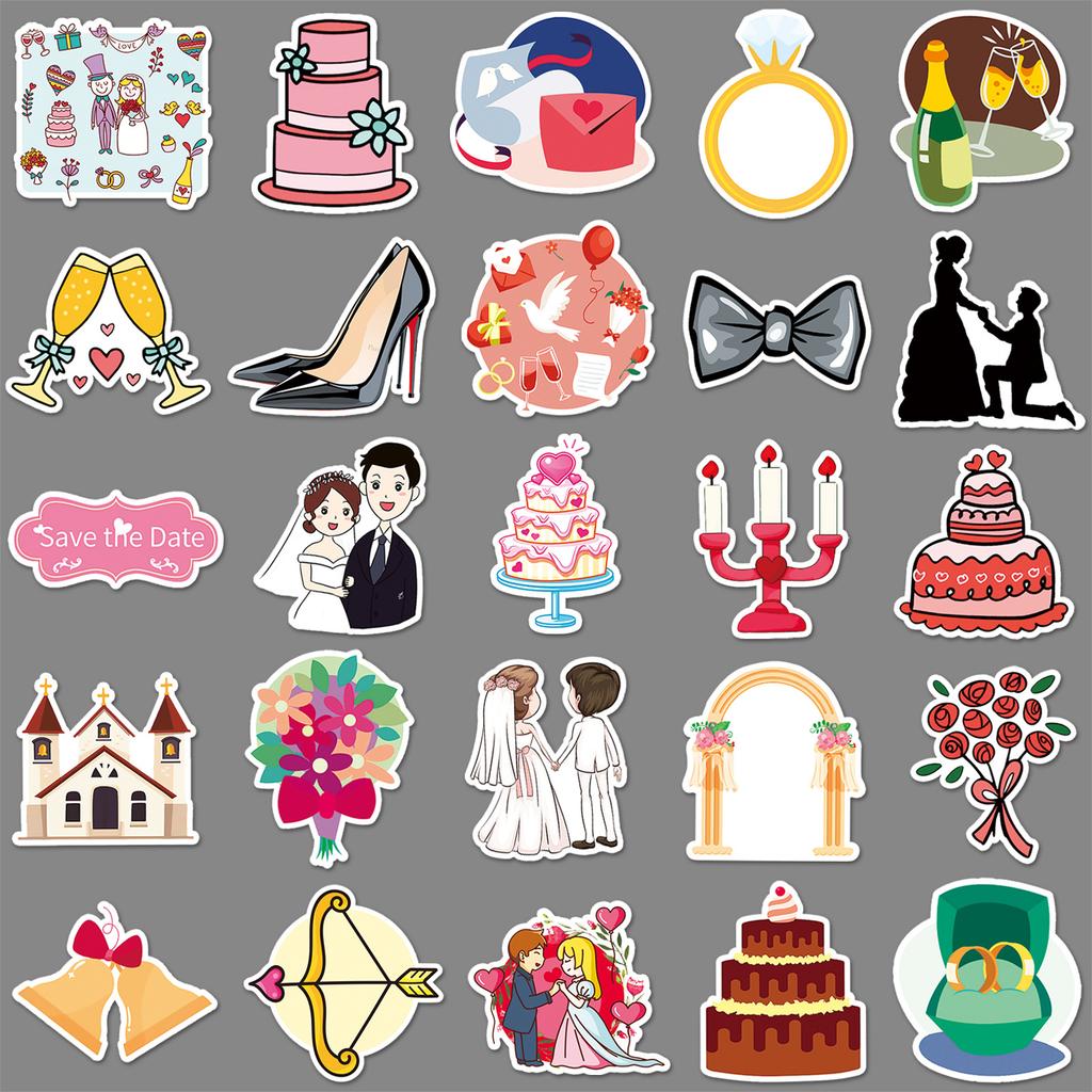 50 Wedding Doodle Cartoon Fresh Ins Style Korean Guka Manual DIY Skateboard Suitcase Stickers Waterproof