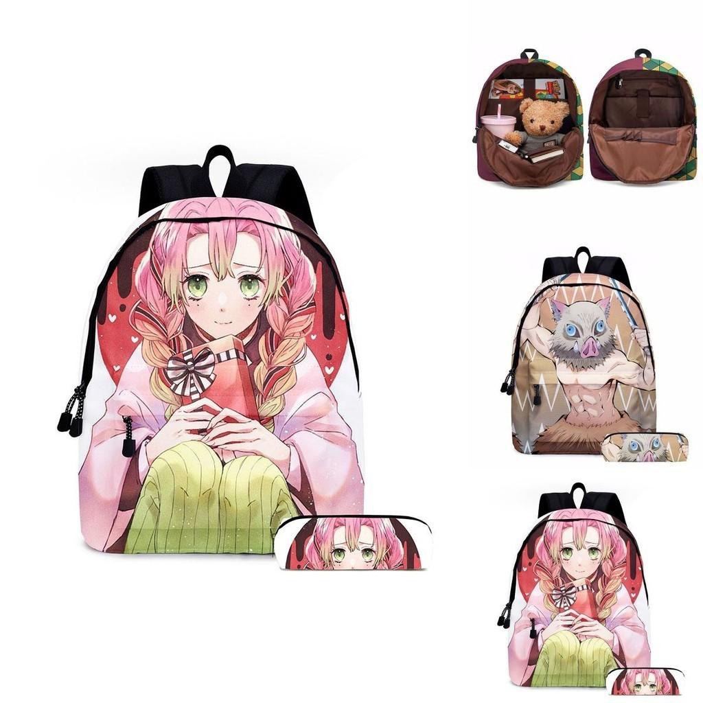 Demon Slayer Anime Cartoon Backpack Set For Students Durable Breathable And Lightweight