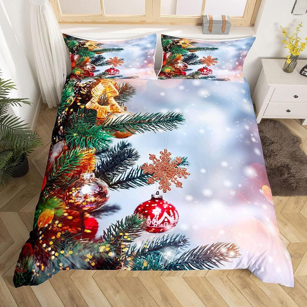 Christmas Tree Duvet Cover Santa Claus Christmas Night Scene Decor Comforter Cover For Family Teens Merry Christmas Theme Decor