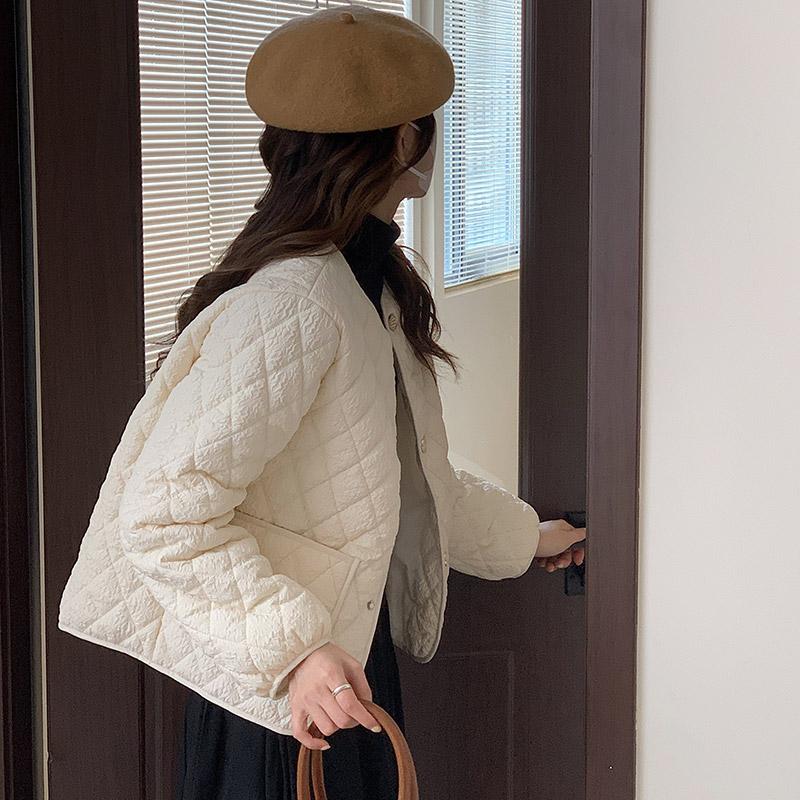 Women's Autumn Winter O Neck Long Sleeve Button Big Pocket Short Warm Parka Chic Jacket