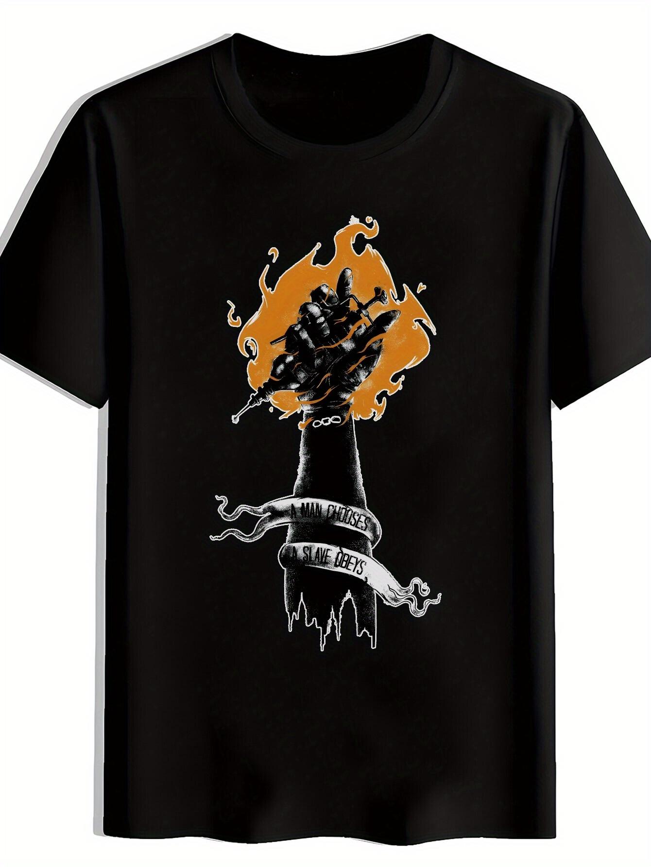 Vintage Rock Band Graphic T-shirt - Black Band Tee with Flames XXXXL