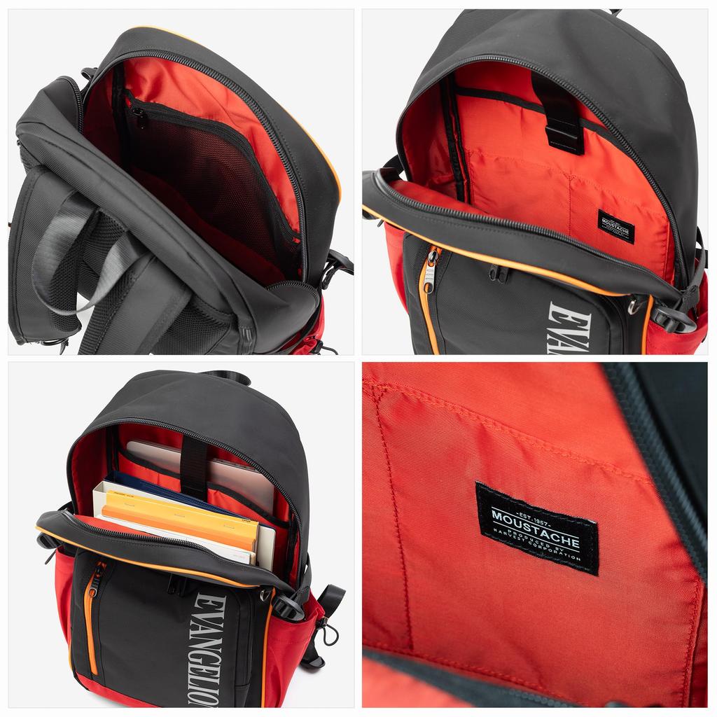 Sac à dos Collaboration Evangelion Moustache, Sac à dos de jour, Format A4, Capacité 30L, Polyester, MEV-4008 (rouge)