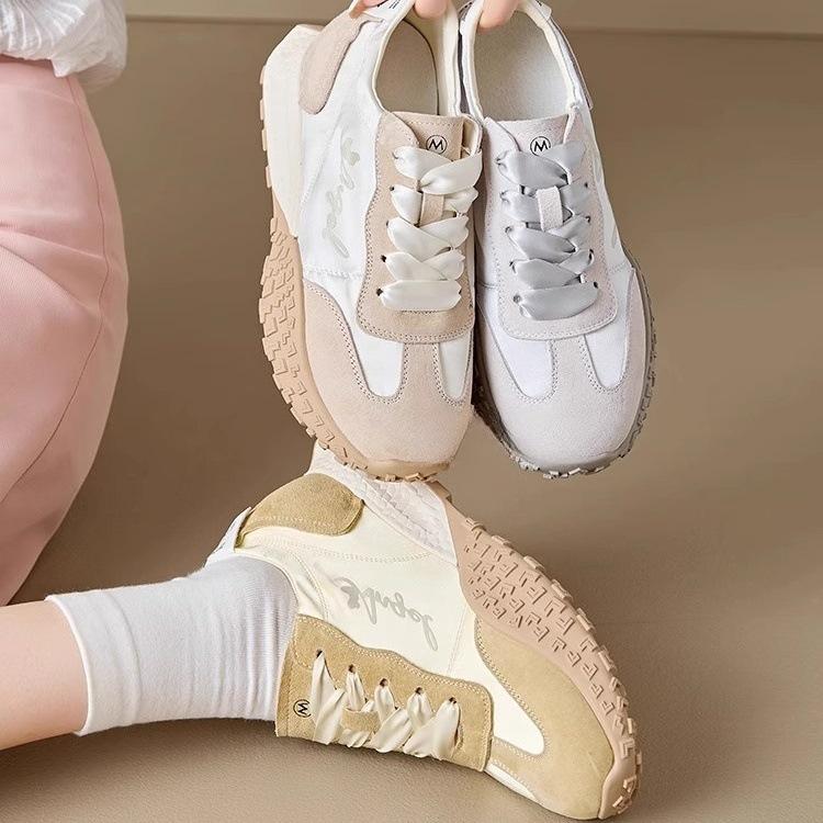 Hong Kong Platform Casual Shoes Women's 2025 Spring and Autumn Small Retro Versatile Sports Shoes Inner Height Increase Ballet Training Shoes