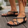 Fashion Casual Silver Cross Strap Sandals Women 2025 Summer Round Toe Flat Feels Gladiator Sandals Women Sexy Beach Shoes Plus Size 42