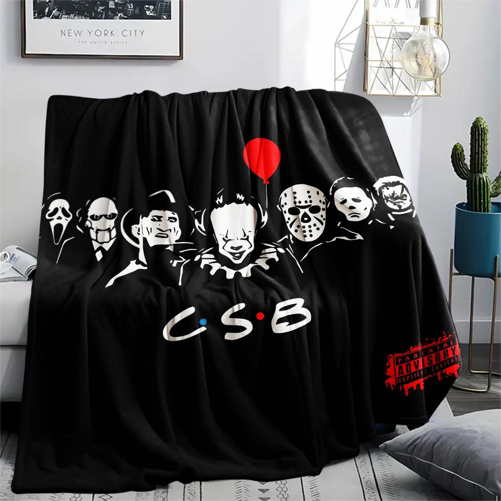 Horrorfilm-Print Flanelldecke, Hohe Qualität, Bequem für alle Jahreszeiten, Heimdekoration, Wärme und Komfort, Perfekt für Weihnachtsgeschenke