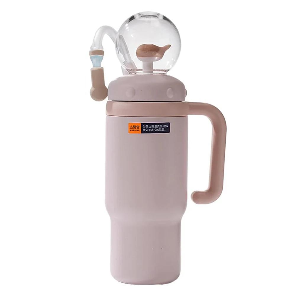 Stainless Steel Whale Fountain Tumbler with Handle Whale Water Cups with Straw 710ML Leak Proof Water Bottle for Kids Adults