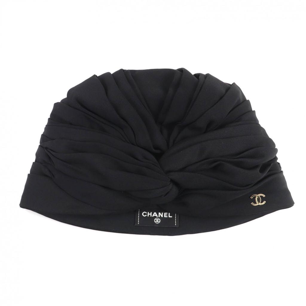 Excellent CHANEL Hat COCO MarkMetal Turban Black Silk Women Used