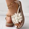Women's Flower Flat Flip Flops, Boho Style Braided Band Open Toe Shoes, Casual Non Slip Slides