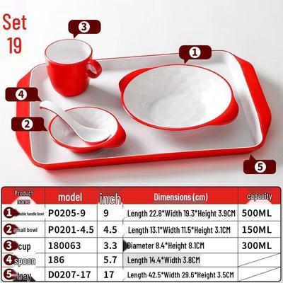 Conjuntos de Pratos de Jantar Shengjia Melamina Vermelho e Branco