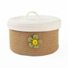 3pcs Round Storage Baskets Natural Cotton Rope Woven Organizer with Lids for Countertop Sundries Makeups Toys Keys Clutter Items