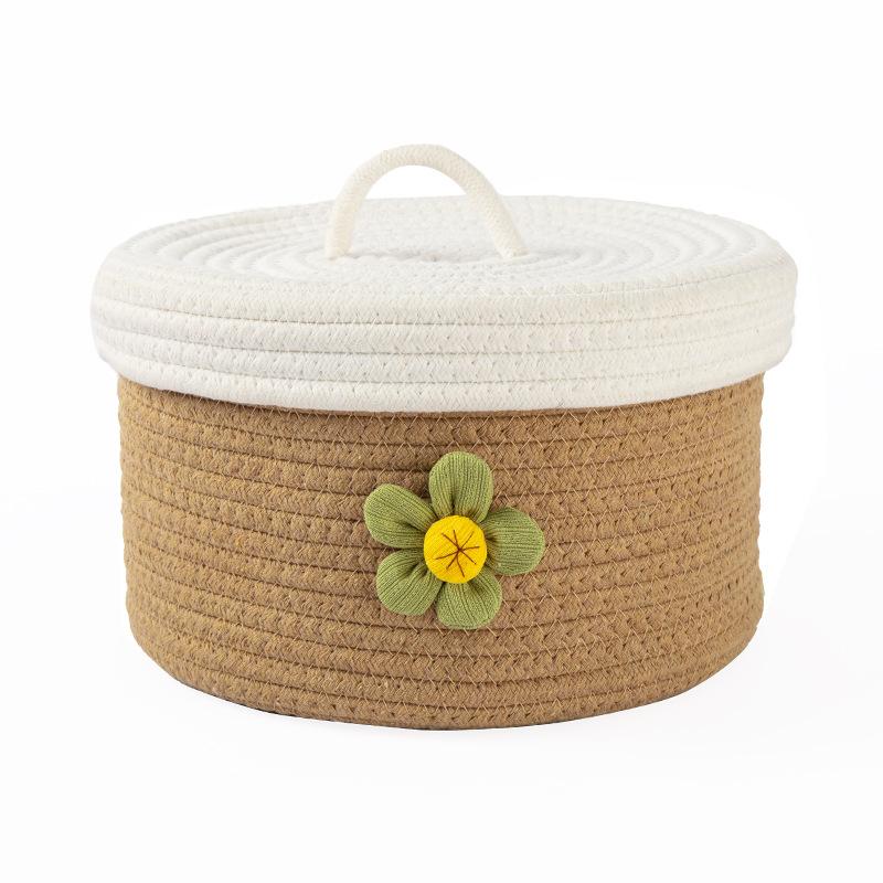 3pcs Round Storage Baskets Natural Cotton Rope Woven Organizer with Lids for Countertop Sundries Makeups Toys Keys Clutter Items