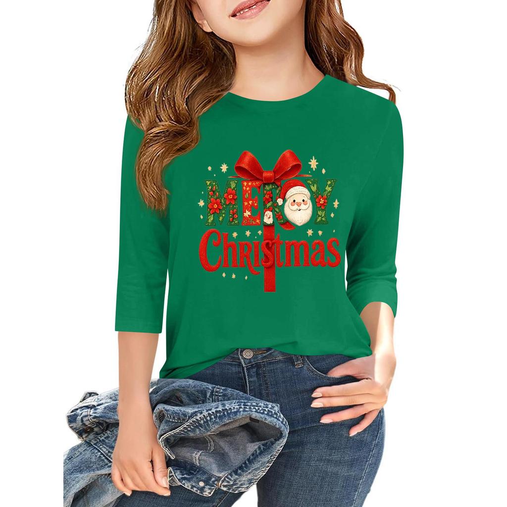 Children's 3/4 Sleeve Independence Day Printed Round Neck Casual T-shirt