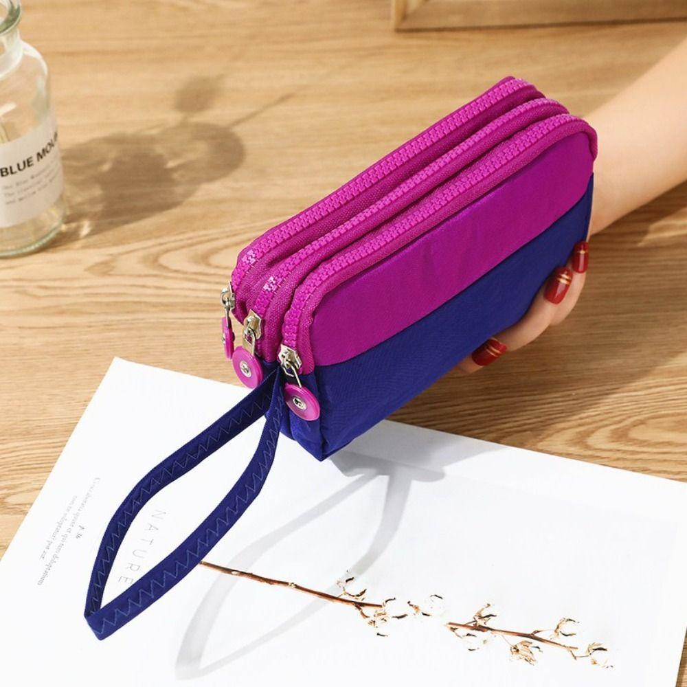 

Nylon Contrasting Colors Wrist Bag Waterproof Simple Hand Bag Three Layer Coin Purse Travel