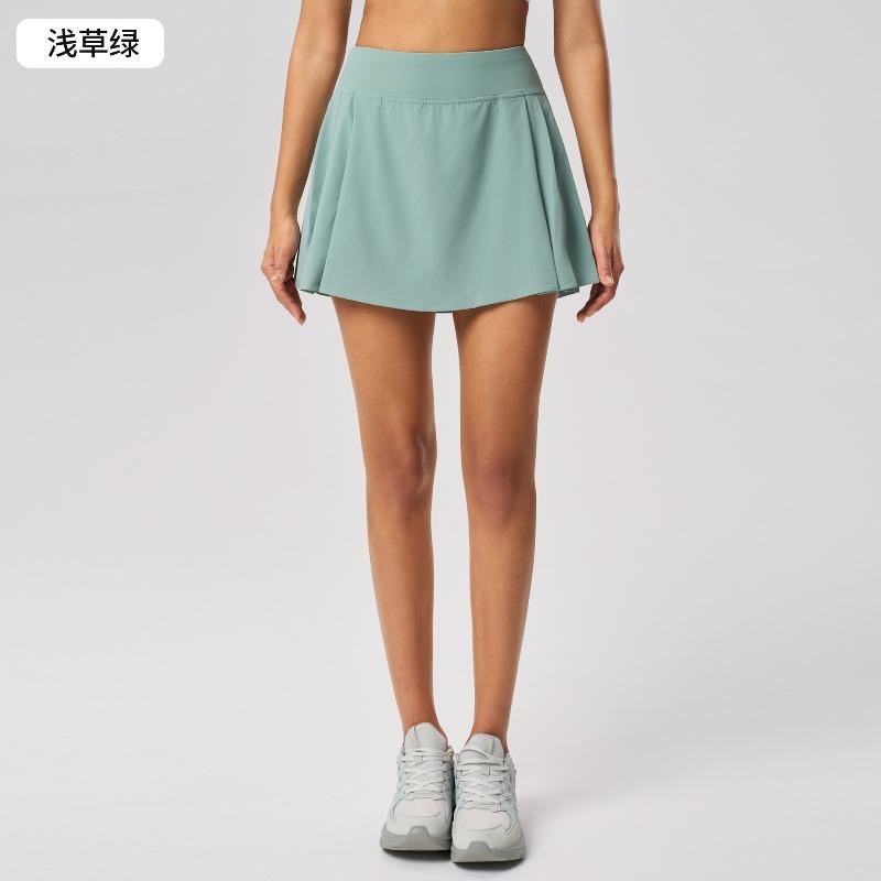New Pleated Leg Length Yoga Shorts Skirt Women's Fake Two Anti-light Tennis Sports Skirt S