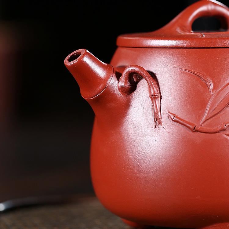 Yixing Zisha Da Hong Pao Bamboo Joint Teapot by Wang Guowang - Kung Fu Travel Tea Set.